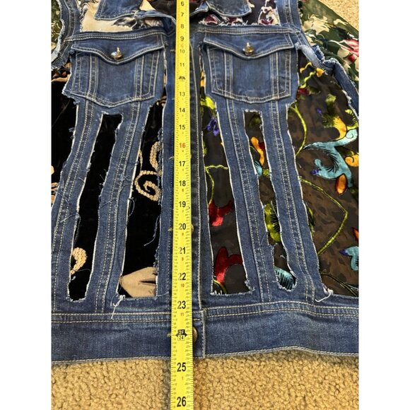 JOHN MARK Velvet Burnout Cut Out Patchwork Sheer Denim Jacket Boho Goth Fairy S - Picture 11 of 11